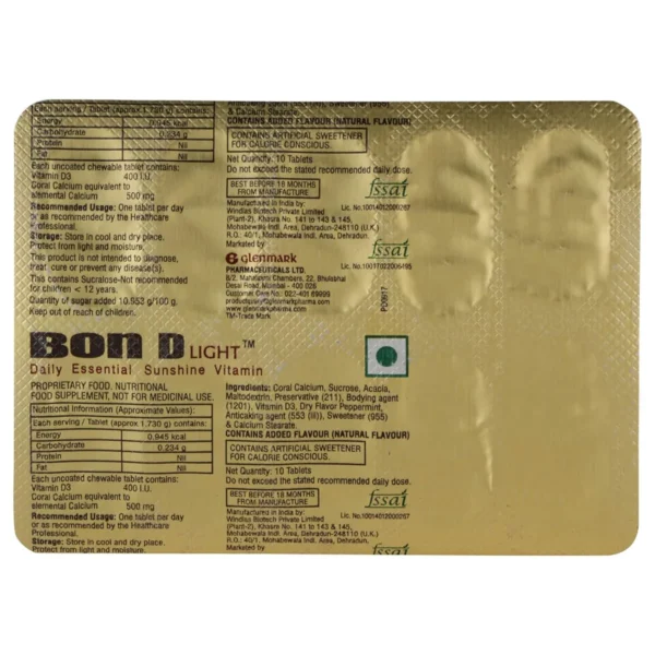 Bon D(Gle) Light 500 Mg/400Iu Tablet 10