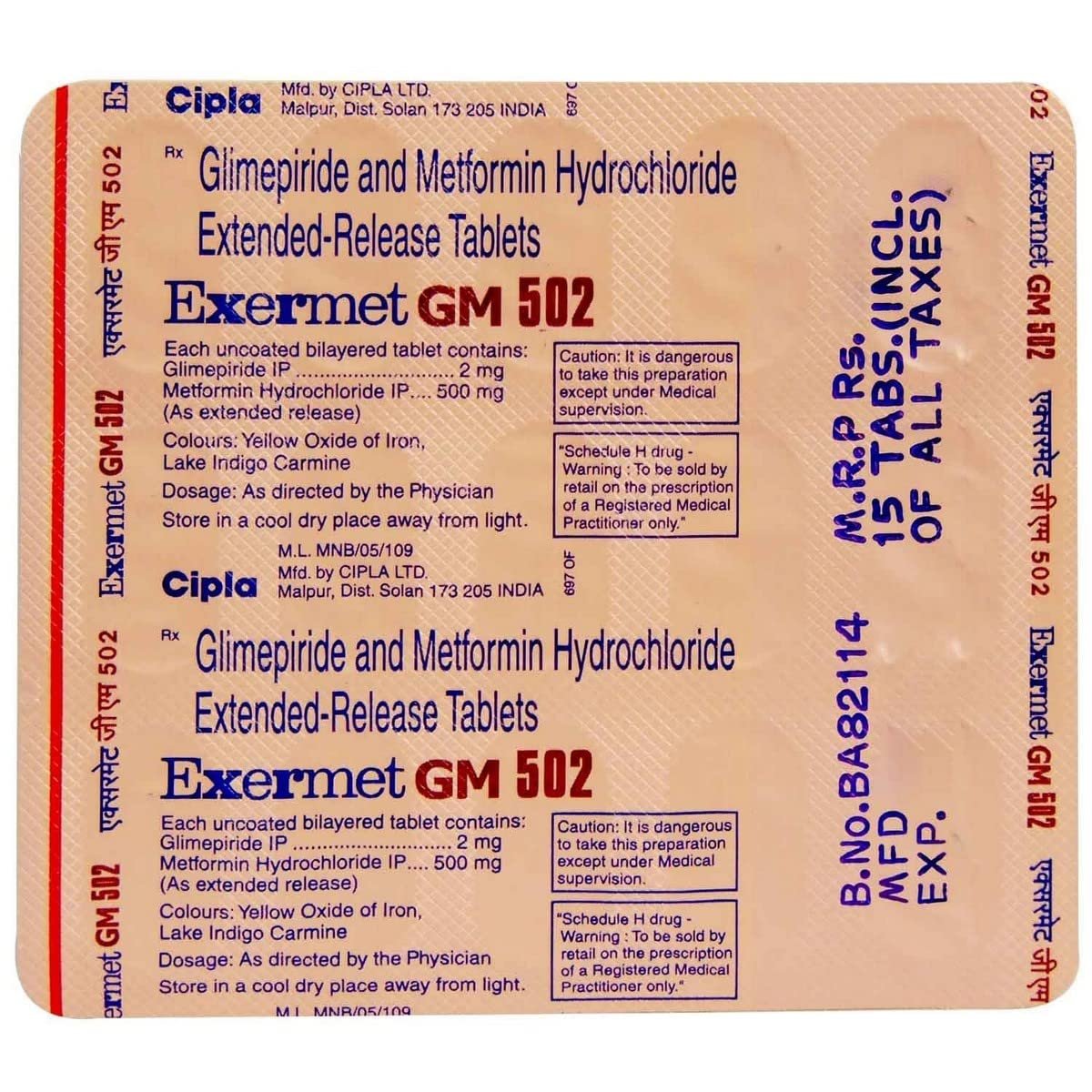 Exermet Gm 2/500 Mg Tablet 15
