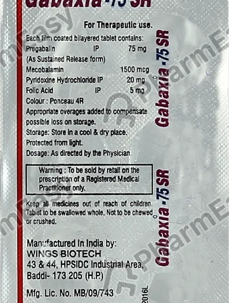 Gabaxia 75 Mg Tablet Sr 10